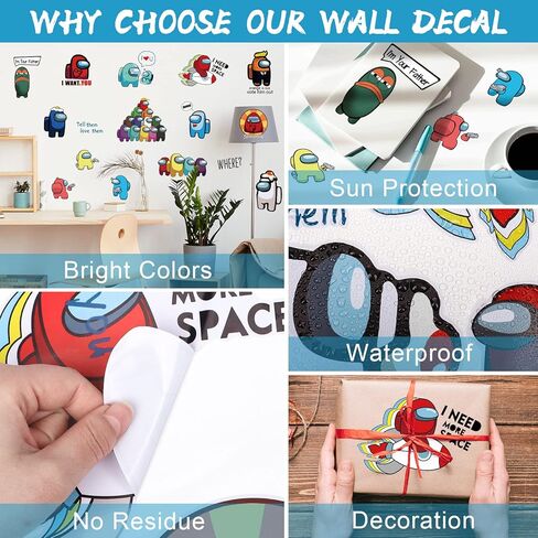 Cartoon Wall Decals, 49 Pcs Large Waterproof Game Wall Sticker Peel and Stick Removable Anime Wall Mural Decor for Kids Bedroom Baby Nursery Living Room Decoration in Kuwait
