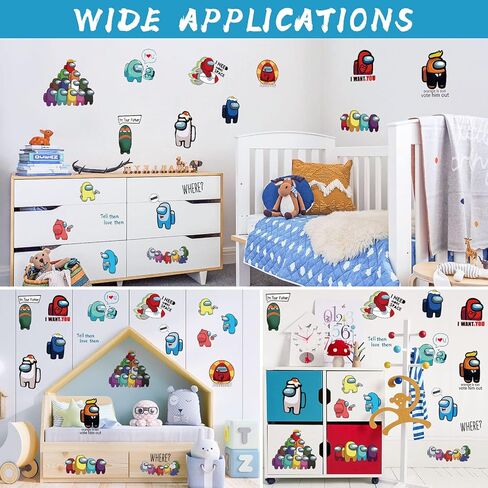 Cartoon Wall Decals, 49 Pcs Large Waterproof Game Wall Sticker Peel and Stick Removable Anime Wall Mural Decor for Kids Bedroom Baby Nursery Living Room Decoration in Kuwait