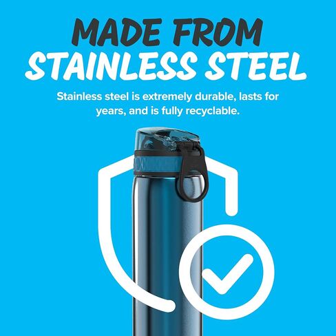 Ion8 Stainless Steel Water Bottle - Food-Safe and Odor Resistant - Fits Car Cup Holders, Backpack Pockets and More, 20 oz / 600 ml (Pack of 1) - OneTouch 2.0 - Teal 2.0 in Saudi Arabia