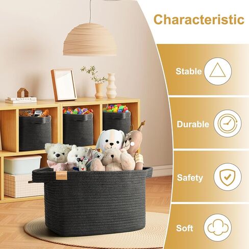 سلال تخزين بروفيو قوس قزح، صناديق تخزين الألعاب لحضانة الأطفال، سلة منسوجة من الحبال للأرفف، مناشف الملابس، سلة تخزين الجوارب مع مقابض، 14.5 × 9.8 × 8.6 بوصة، 3 عبوات in Kuwait