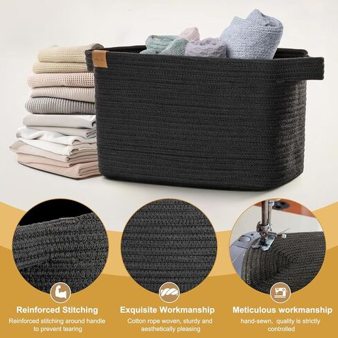 سلال تخزين بروفيو قوس قزح، صناديق تخزين الألعاب لحضانة الأطفال، سلة منسوجة من الحبال للأرفف، مناشف الملابس، سلة تخزين الجوارب مع مقابض، 14.5 × 9.8 × 8.6 بوصة، 3 عبوات in Kuwait