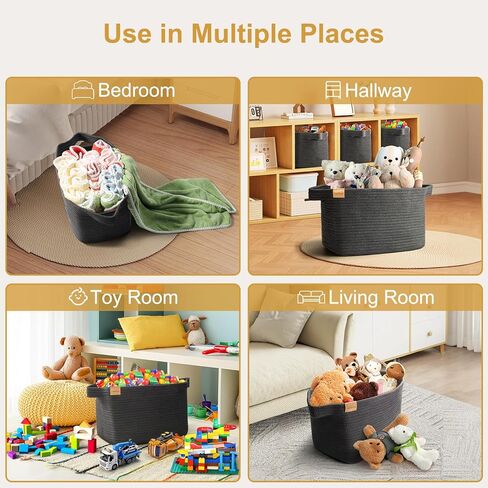 سلال تخزين بروفيو قوس قزح، صناديق تخزين الألعاب لحضانة الأطفال، سلة منسوجة من الحبال للأرفف، مناشف الملابس، سلة تخزين الجوارب مع مقابض، 14.5 × 9.8 × 8.6 بوصة، 3 عبوات in Kuwait