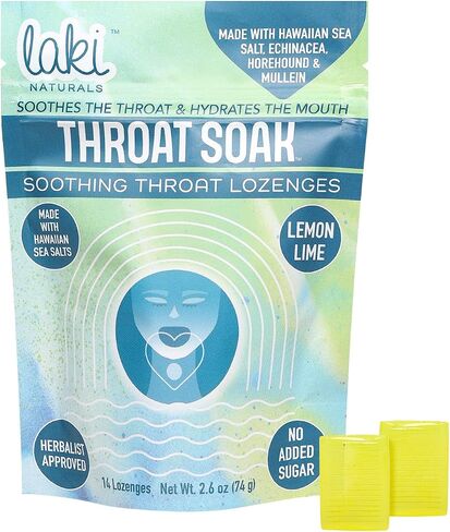 Laki Naturals Throat Soak Herbal Throat Lozenges (14 Ct) – Hawaiian Sea Salt Sore Throat & Dry Mouth Soothing Drops – Vegan, Non-GMO, Sugar-Free & Gluten-Free Sweet and Salty Herbal Candies in Kuwait