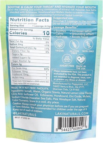 Laki Naturals Throat Soak Herbal Throat Lozenges (14 Ct) – Hawaiian Sea Salt Sore Throat & Dry Mouth Soothing Drops – Vegan, Non-GMO, Sugar-Free & Gluten-Free Sweet and Salty Herbal Candies in Kuwait