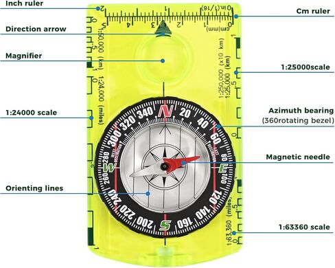 Hiking Compass for Kids, Lightweight Orienteering Compass of Field and Exploration Survival Gear, Professional Boy Scout Compass for Outdoor and Camping Accessories in Kuwait