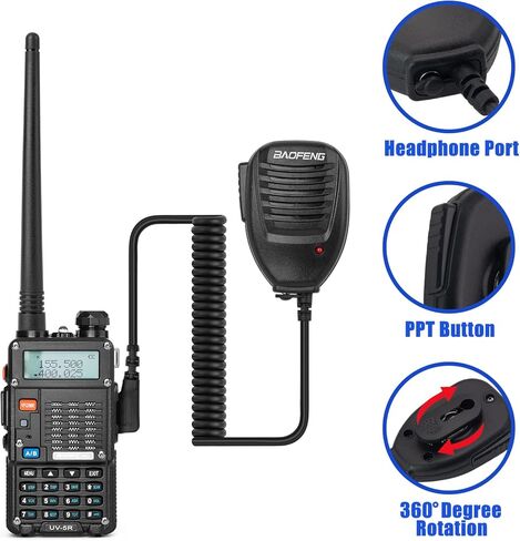 BAOFENG UV-5R 8-Watt Radio (UV-5R 3rd Gen) with Programming Cable and High-gain Antenna, Long Range Handheld Ham Radio with Earpiece and Hand Microphone (2 Pack) in Kuwait