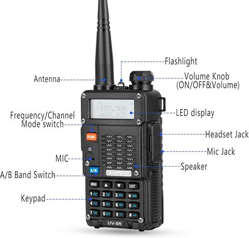 BAOFENG UV-5R 8-Watt Radio (UV-5R 3rd Gen) with Programming Cable and High-gain Antenna, Long Range Handheld Ham Radio with Earpiece and Hand Microphone (2 Pack) in Kuwait