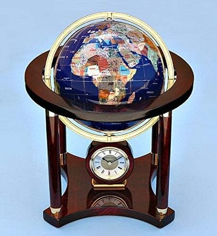 كرة أرضية كبيرة من الأحجار الكريمة وساعة على حامل الماهوجني in Kuwait
