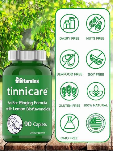 tnvitamins Tinnicare: تركيبة شاملة لتخفيف رنين الأذن مع بيوفلافونويد الليمون وفيتامين C وفيتامينات B1 وB2 وB6 وB12 | 90 كبسولة in Kuwait