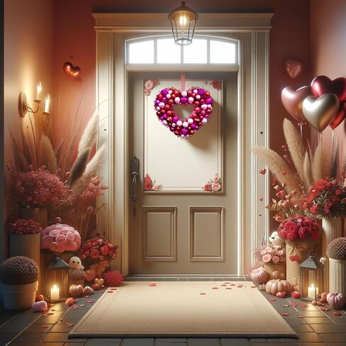 15'' Valentines Day Heart Wreath, Wedding Party Love Wreath Decorations, Valentines Heart Door Wreath for Front Door Wall Window Decor in Kuwait