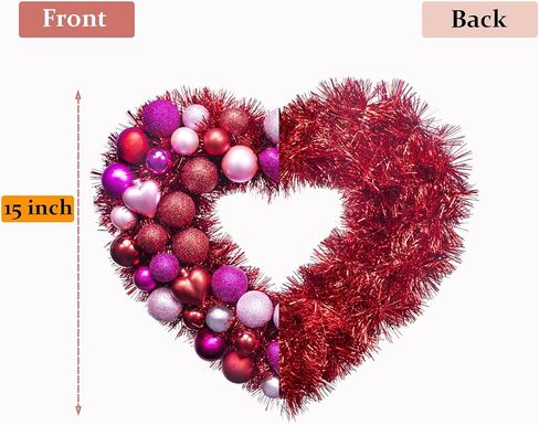 15'' Valentines Day Heart Wreath, Wedding Party Love Wreath Decorations, Valentines Heart Door Wreath for Front Door Wall Window Decor in Kuwait