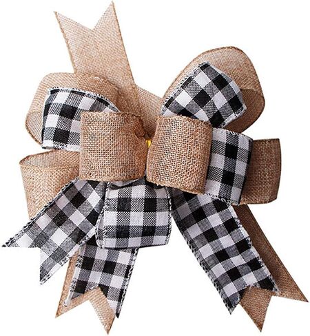 Black White Buffalo Plaid Burlap Wreath Bow Double Layed Gift Bows Wreath Bow Wall Ornaments Christmas Tree Topper Bows for Holiday Home Front Door Decorations, 12 x 9.4 inch in Kuwait