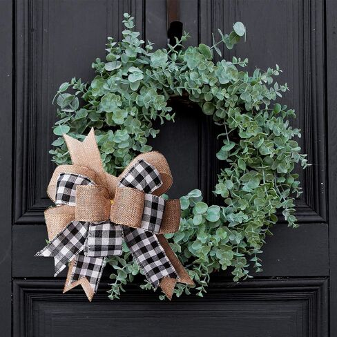 Black White Buffalo Plaid Burlap Wreath Bow Double Layed Gift Bows Wreath Bow Wall Ornaments Christmas Tree Topper Bows for Holiday Home Front Door Decorations, 12 x 9.4 inch in Kuwait