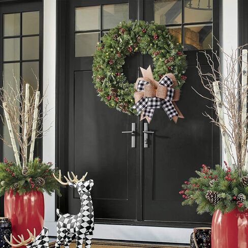 Black White Buffalo Plaid Burlap Wreath Bow Double Layed Gift Bows Wreath Bow Wall Ornaments Christmas Tree Topper Bows for Holiday Home Front Door Decorations, 12 x 9.4 inch in Kuwait