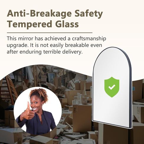 مجموعة دولونم 2 مرآة حائط مقوسة مقاس 36 × 24 بوصة، مرايا زينة للحمام، مرايا قوس بإطار من سبائك الألومنيوم للجدار، مرايا مثبتة على الحائط للحمام، المدخل، أسود (مجموعة من 2) in Kuwait