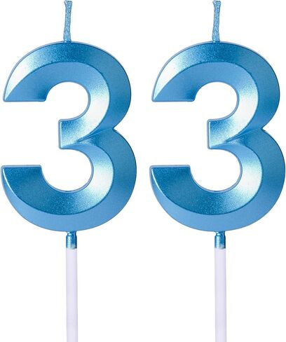 شموع عيد الميلاد الثالث والثلاثين الذهبية للكعك، رقم 33 3 شمعة كعكة توبر لتزيين حفلات الزفاف والذكرى السنوية in Kuwait