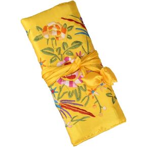Travel Silk Brocade Embroidery Jewelry Organizer Roll Bag,Jewelry Pouch Foldable,Retro Jewelry Organizer Rolling Bag,Jewelry Roll Case,Jewelry Storage Bag for Earrings,Rings,Necklaces.Brown.