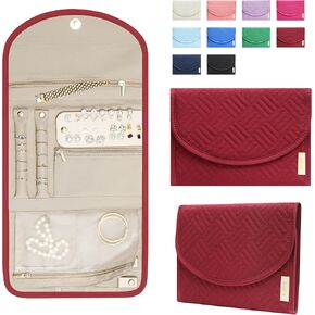 BLUTETE Jewelry Travel Foldable Bag | Organizer Roll Jewelry Case | Travel Jewelry Storage Case for Women | Rings Earrings Necklaces Bracelets Organizer (Beige)