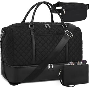 حقيبة سفر لعطلة نهاية الأسبوع من القماش الخشن للحمل مجموعة حقائب حمل من القماش الخشن سعة 42 لترًا مع حجرة للأحذية 3 قطع للنساء والرجال وصالة الألعاب الرياضية مع حقيبة فاني وحقيبة مكياج in Kuwait