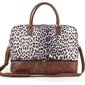 MyMealivos Canvas Weekender Bag, Overnight Travel Carry On Duffel with Shoe Pouch and Toiletry Bag（Floral Black）