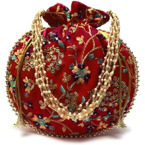 Indian Handmade Flower Embroidered Multi Color Silk Potli Bag Clutch Purse Pouch Drawstring Bag For Women's Wedding Gift in Saudi Arabia