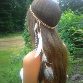 GORTIN Boho Feather Headband Brown Indian Peacock Feather Headbands Gypsy Hippie Headwear Festival Party Headpiece for Women