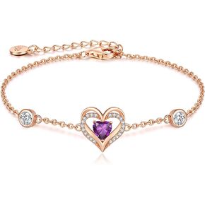 CDE Love Heart Bracelets for Women Girls 925 Sterling Silver with Birthstone Zirconia, Valentine's Mother's Day Birthday Anniversary Charm Link Chain Bracelet Jewelry Gifts for Mom Wife Girlfriend Her