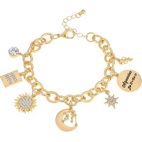 Madison Tyler Real Gold Plated Pisces Zodiac Charms Bracelets for Women | Stars | Moon | Sun | Constellation Symbol Charms | Charm Chain Bracelet Gifts for Women