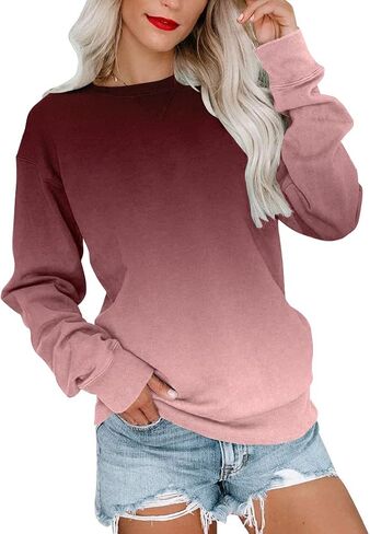 BeadChica Womens Casual Crewneck Sweatshirt Long Sleeve Tops Cute Pullover Loose Fit in Kuwait