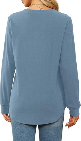 Saloogoe Sweatshirts for Women Crewneck Long Sleeve Curved Hem Tops Lightweight Sweaters Fashion 2023 in Kuwait