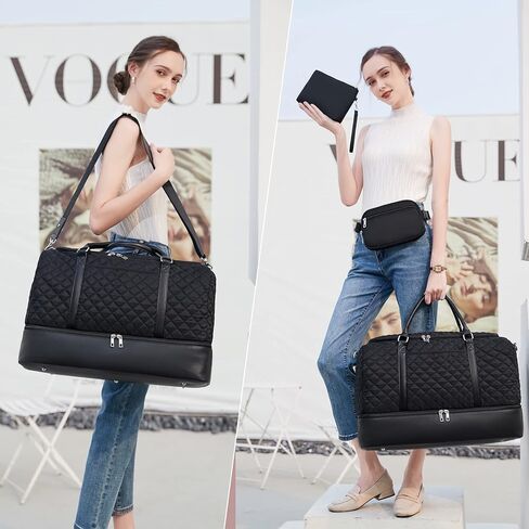 حقيبة سفر لعطلة نهاية الأسبوع من القماش الخشن للحمل مجموعة حقائب حمل من القماش الخشن سعة 42 لترًا مع حجرة للأحذية 3 قطع للنساء والرجال وصالة الألعاب الرياضية مع حقيبة فاني وحقيبة مكياج in Kuwait