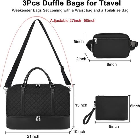 حقيبة سفر لعطلة نهاية الأسبوع من القماش الخشن للحمل مجموعة حقائب حمل من القماش الخشن سعة 42 لترًا مع حجرة للأحذية 3 قطع للنساء والرجال وصالة الألعاب الرياضية مع حقيبة فاني وحقيبة مكياج in Kuwait