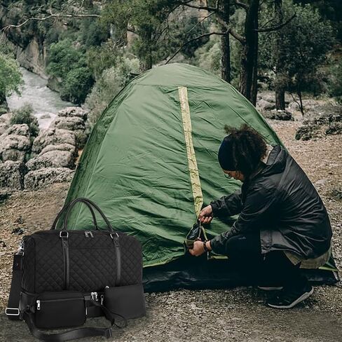 حقيبة سفر لعطلة نهاية الأسبوع من القماش الخشن للحمل مجموعة حقائب حمل من القماش الخشن سعة 42 لترًا مع حجرة للأحذية 3 قطع للنساء والرجال وصالة الألعاب الرياضية مع حقيبة فاني وحقيبة مكياج in Kuwait