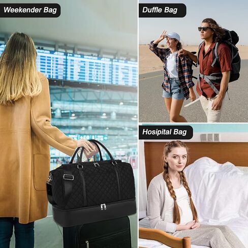 حقيبة سفر لعطلة نهاية الأسبوع من القماش الخشن للحمل مجموعة حقائب حمل من القماش الخشن سعة 42 لترًا مع حجرة للأحذية 3 قطع للنساء والرجال وصالة الألعاب الرياضية مع حقيبة فاني وحقيبة مكياج in Kuwait