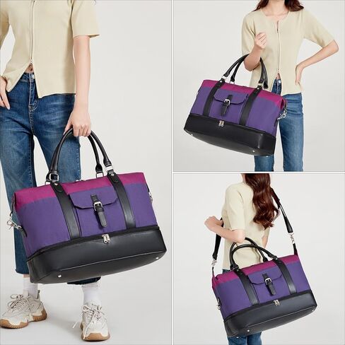 Weekender Bags for Women Canvas Travel Duffel Bag Carry on Shoulder Bag with Leather Shoes Compartment for Men Gray in Kuwait
