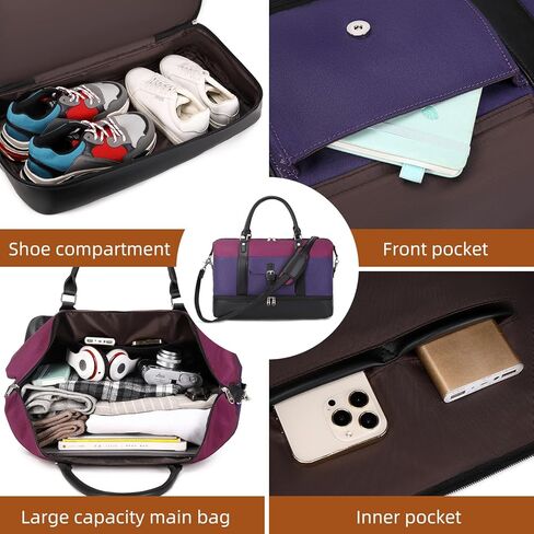 Weekender Bags for Women Canvas Travel Duffel Bag Carry on Shoulder Bag with Leather Shoes Compartment for Men Gray in Kuwait