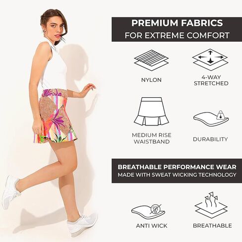 Dona Jo Ultimate Women Skirt/Skort - A-line Tennis Skirt w/Shorts & Pockets for Sports & Active Wear Clothing in Kuwait
