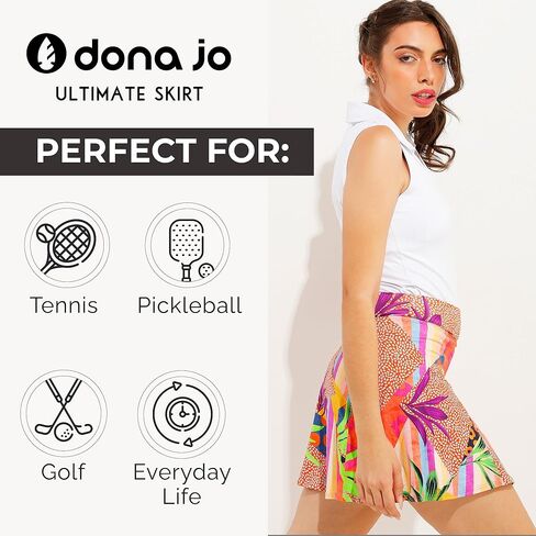 Dona Jo Ultimate Women Skirt/Skort - A-line Tennis Skirt w/Shorts & Pockets for Sports & Active Wear Clothing in Kuwait