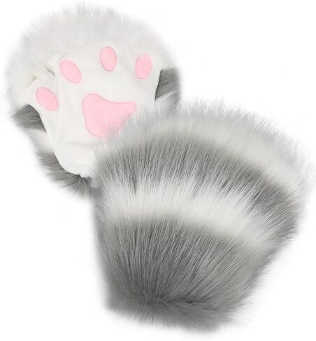 Focupaja Cat Paws Gloves Fingerless Furry Animal Cosplay Accessories Halloween Faux Fur Winter Gloves for Women Girls in Saudi Arabia