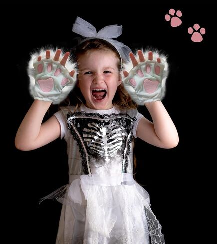 Focupaja Cat Paws Gloves Fingerless Furry Animal Cosplay Accessories Halloween Faux Fur Winter Gloves for Women Girls in Saudi Arabia