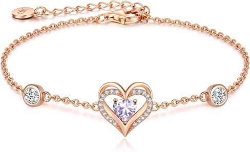 CDE Love Heart Bracelets for Women Girls 925 Sterling Silver with Birthstone Zirconia, Valentine's Mother's Day Birthday Anniversary Charm Link Chain Bracelet Jewelry Gifts for Mom Wife Girlfriend Her in Kuwait