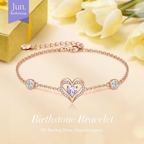 CDE Love Heart Bracelets for Women Girls 925 Sterling Silver with Birthstone Zirconia, Valentine's Mother's Day Birthday Anniversary Charm Link Chain Bracelet Jewelry Gifts for Mom Wife Girlfriend Her in Kuwait