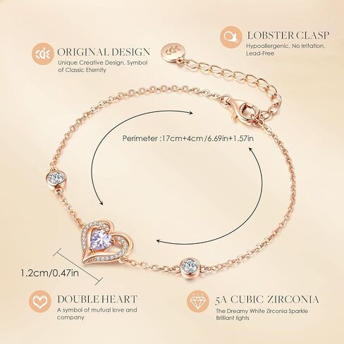 CDE Love Heart Bracelets for Women Girls 925 Sterling Silver with Birthstone Zirconia, Valentine's Mother's Day Birthday Anniversary Charm Link Chain Bracelet Jewelry Gifts for Mom Wife Girlfriend Her in Kuwait