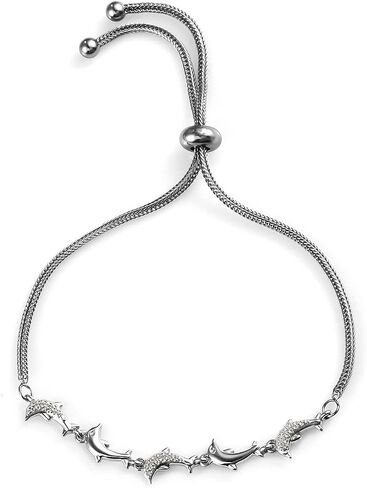 تسوق سوار LC Charm - أساور بولو الفيل والدلافين واليعسوب للنساء - سوار من الفضة الإسترلينية عيار 925 مطلي بالبلاتينيوم وسوار من الفولاذ المقاوم للصدأ قابل للتعديل مع كريستالات زركونيا مكعبة - 9.5 بوصة in Kuwait