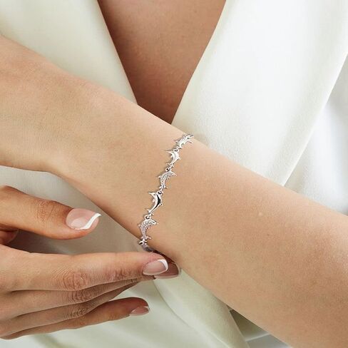 تسوق سوار LC Charm - أساور بولو الفيل والدلافين واليعسوب للنساء - سوار من الفضة الإسترلينية عيار 925 مطلي بالبلاتينيوم وسوار من الفولاذ المقاوم للصدأ قابل للتعديل مع كريستالات زركونيا مكعبة - 9.5 بوصة in Kuwait
