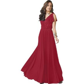 KOH KOH Womens Long V-Neck Ruffle Sleeveless Bridesmaid Prom Gown Maxi Dress