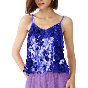 Women's Sequin Tops - V-Neck Sparkle Tank Tops - Spaghetti Strap Shimmer Camisole Party Club Cocktail Cami