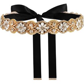 yanstar Handmade Wedding Belt Bridal Belts and Sashes Crystal Rhinestone Ribbon Belt for Wedding Dress Bridesmaid Prom Gowns