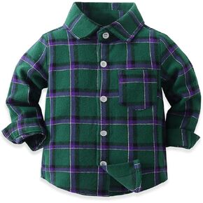 Toddler Baby Boy Girl Plaid Shirt Long Sleeve Button Down Dress Shirt for Holiday