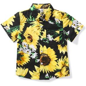 Little Big Boys' Hawaiian Shirt Cotton Button Down Short Sleeve Beach Casual Top in Kuwait